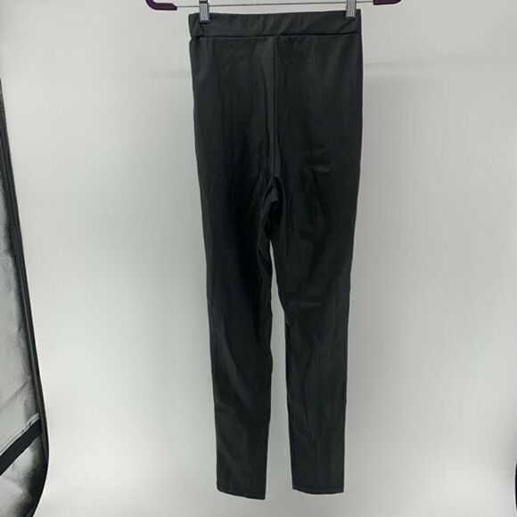 NUDE Black Faux Leather Leggings Split Knee Small - Picture 4 of 7
